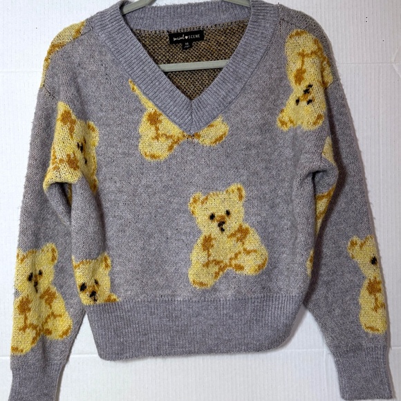 Social Scene Sweaters - *SOLD* Teddy Knit V-neck Sweater XS Social Scene